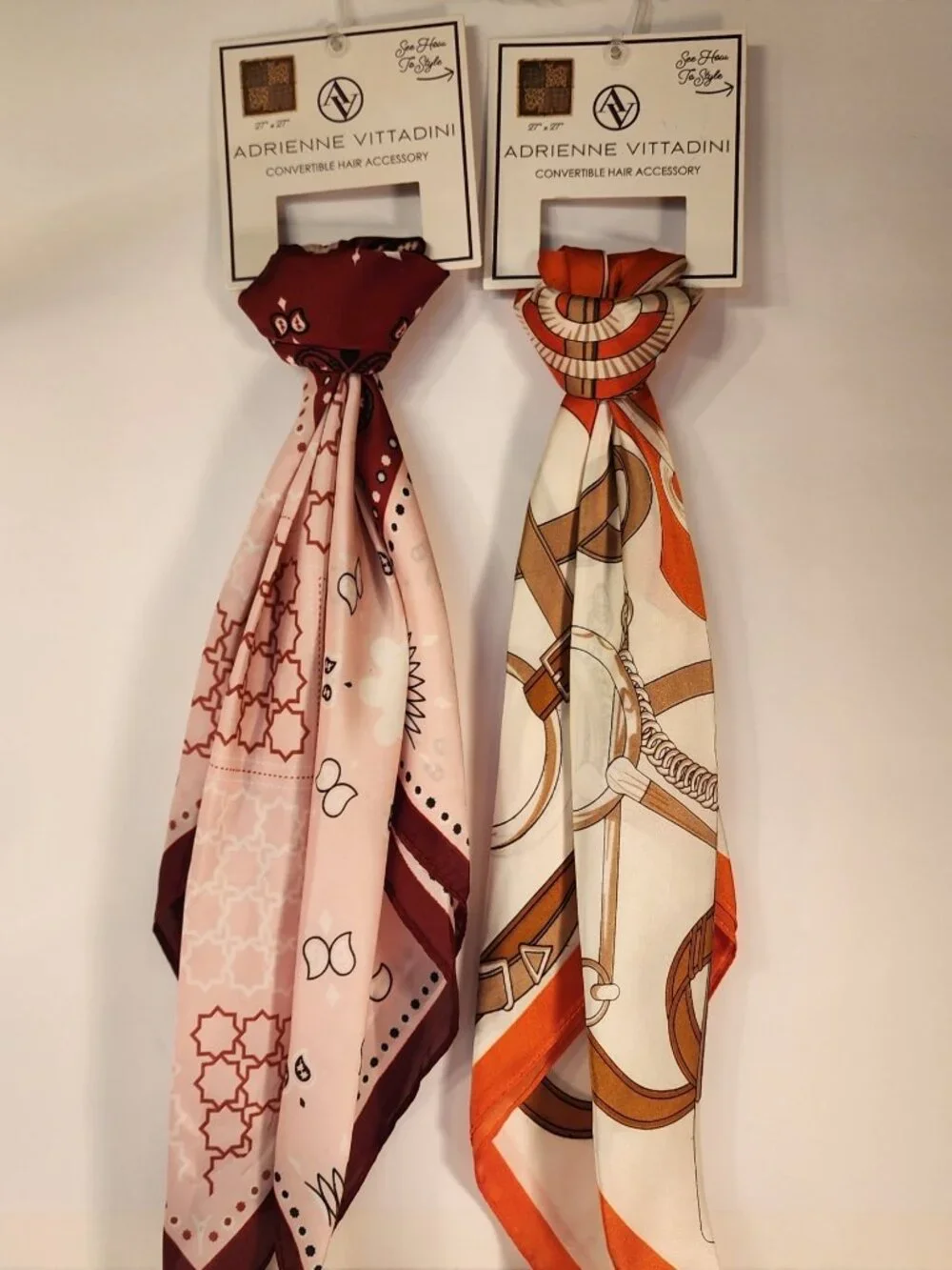 NWT Adrienne Vittadini Convertible Hair Scarves set of 2 GORGEOUS print